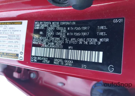 2021 Toyota 4Runner Sr5 z USA, uszkodzony, nr VIN JTEMU5JRXM5925101